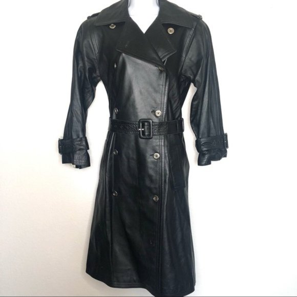 Saint Laurent Jackets & Blazers - SOLD Vtg Saint Laurent Lambskin Leather Belted Black Trench Coat Sz 38 I. Magnin